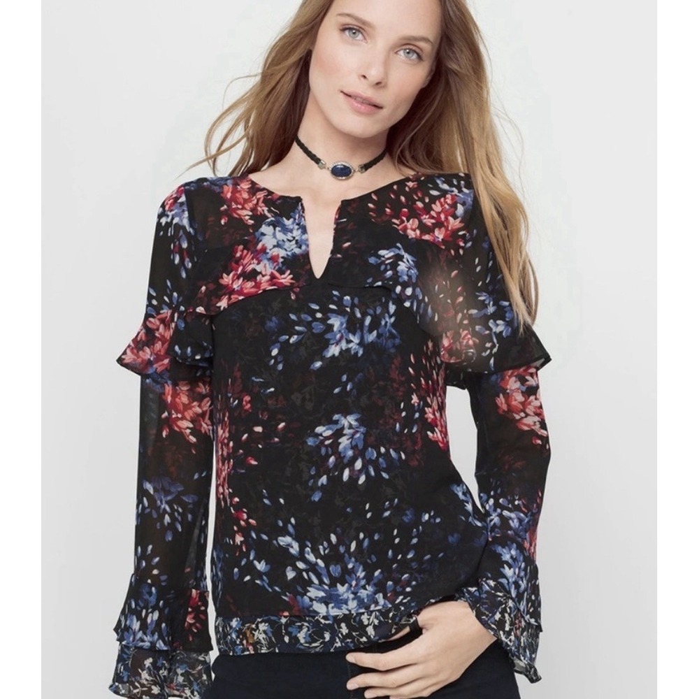 White House‎ Black Market Fireworks Princess Floral Flounce Blouse Size 2 $98